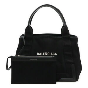 BALENCIAGA Navy Blue Cabas Logo Tote Bag Canvas Black
